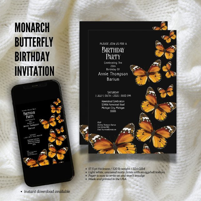 Monarch Butterfly Birthday Invitation (The Butterfly Studio
Monarch Butterfly Birthday Invitation)