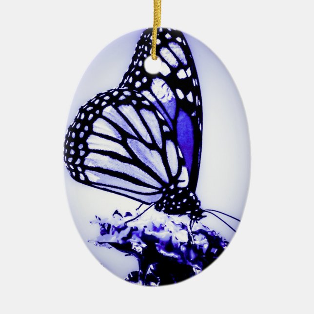 Monarch Butterfly, Blue - Ceramic Tree Decoration (Front)