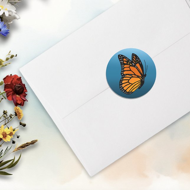 Monarch Butterfly Blue Ombre Classic Round Sticker (Creator Uploaded)