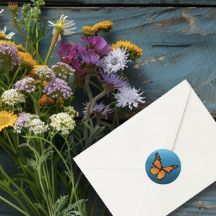 Monarch Butterfly Blue Ombre Classic Round Sticker