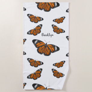 Monarch butterfly cartoon illustration  beach towel