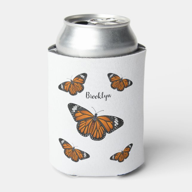 Monarch butterfly cartoon illustration can cooler (Can Front)