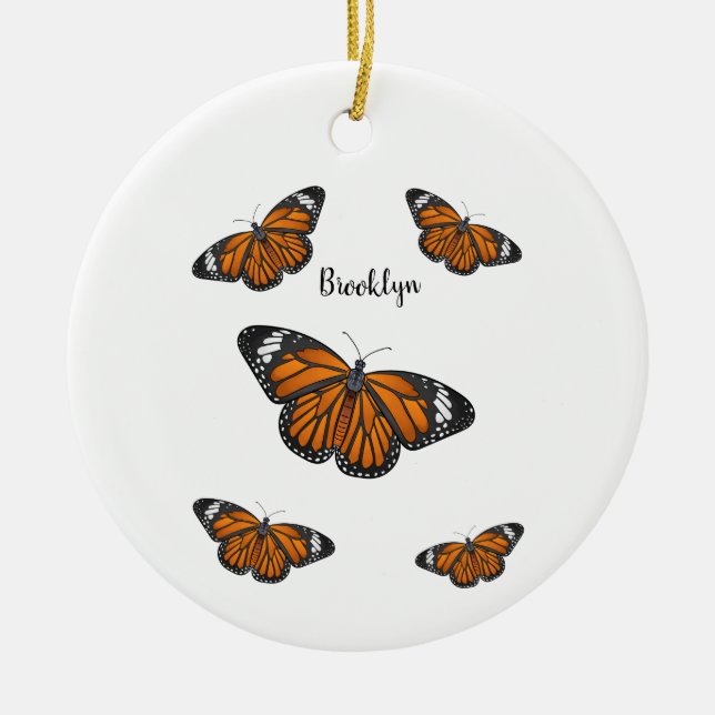 Monarch butterfly cartoon illustration ceramic tree decoration (Front)