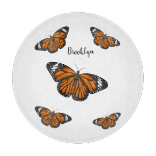 Monarch butterfly cartoon illustration cutting board