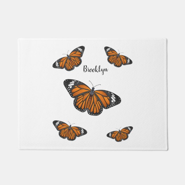 Monarch butterfly cartoon illustration doormat (Front)