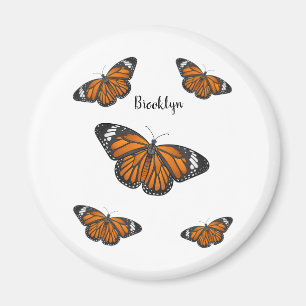 Monarch butterfly cartoon illustration magnet