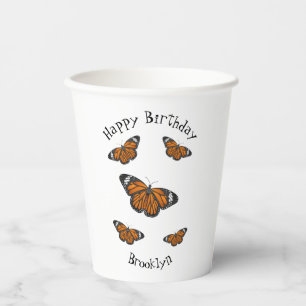 Monarch butterfly cartoon illustration  paper cups