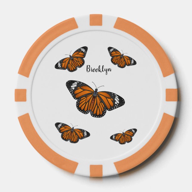 Monarch butterfly cartoon illustration poker chips (Front)