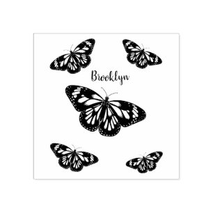 Monarch butterfly cartoon illustration rubber stamp