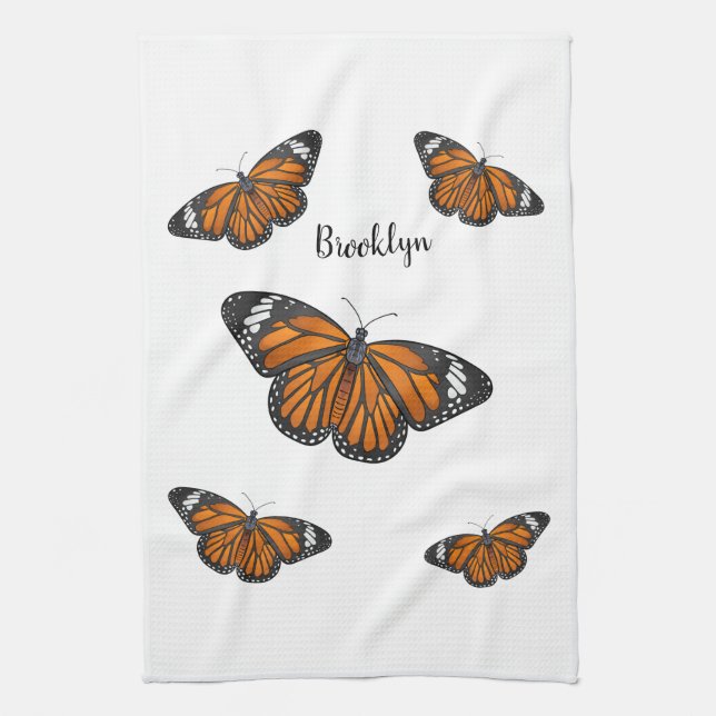 Monarch butterfly cartoon illustration tea towel (Vertical)