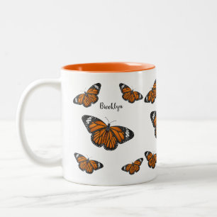 Monarch butterfly cartoon illustration  Two-Tone coffee mug