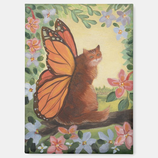 Monarch Butterfly Cat in Meadow Magnet (Front)