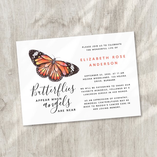 Monarch Butterfly Celebration of Life Memorial Invitation (Creator Uploaded)