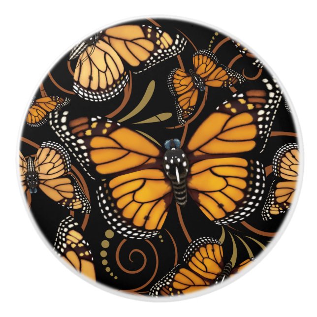 Monarch Butterfly Ceramic Knob (Front)