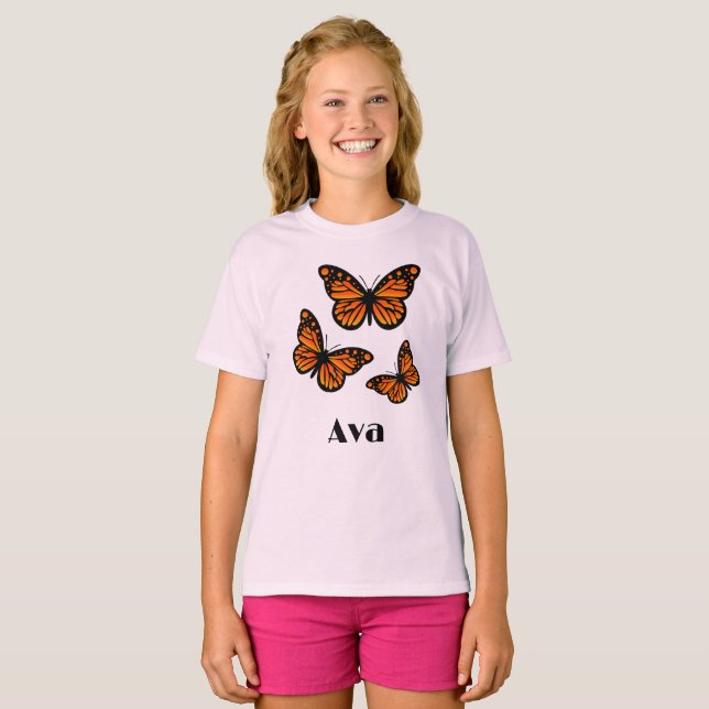 Monarch Butterfly Design - Girls' Basic T-Shirt (Front Full)