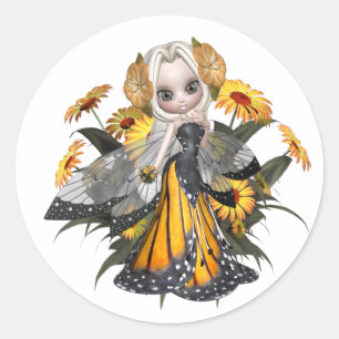 Monarch Butterfly Fairy Classic Round Sticker