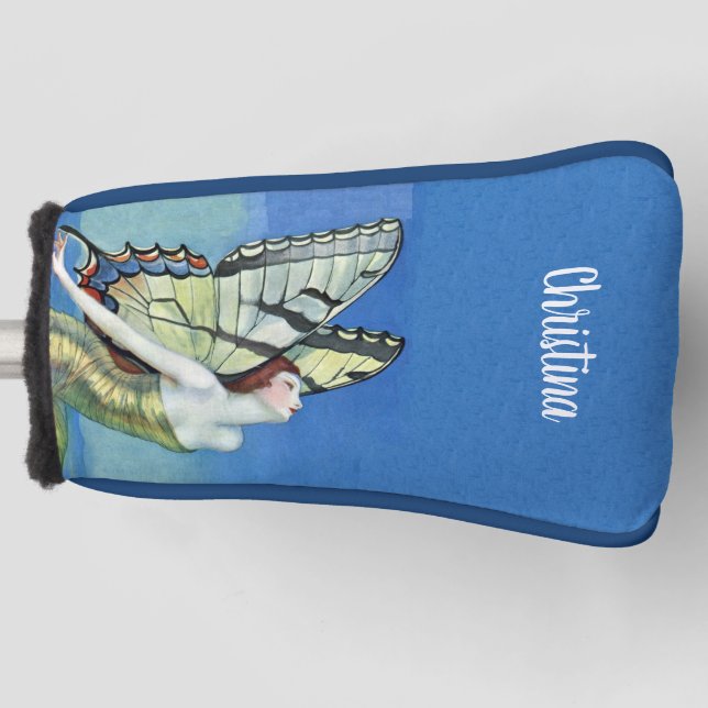 Monarch Butterfly Fairy Golden Dress Blue Sky Golf Head Cover (Front)