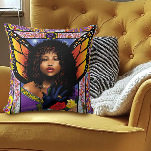 Monarch Butterfly Fairy Purple Floral Cushion