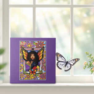 Monarch Butterfly Fairy Purple Floral Tile