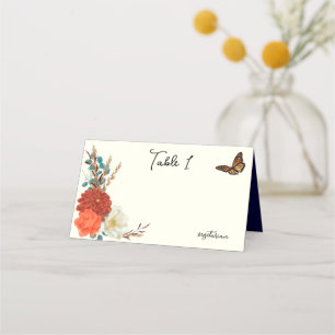 Monarch Butterfly Fall Floral Ivory Place Card
