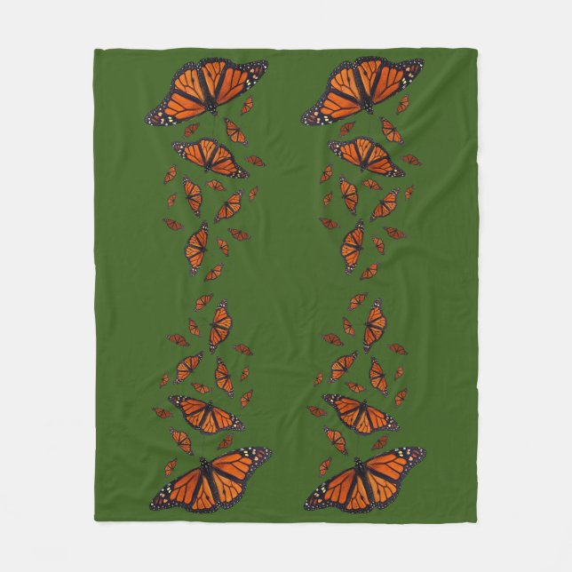 Monarch Butterfly Fleece Blanket (Dark Green) (Front)