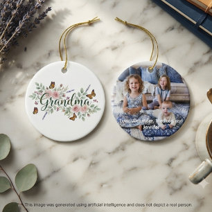 Monarch Butterfly Floral Grandma Photo Ceramic Tree Decoration