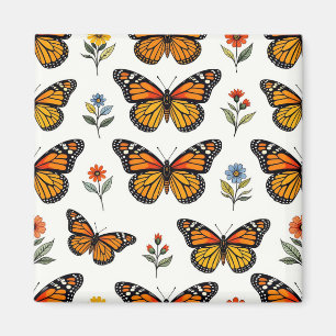 Monarch Butterfly Floral Pattern Magnet