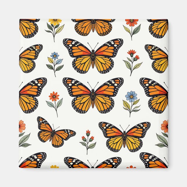 Monarch Butterfly Floral Pattern Magnet (Front)