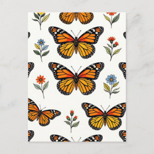Monarch Butterfly Floral Pattern Postcard