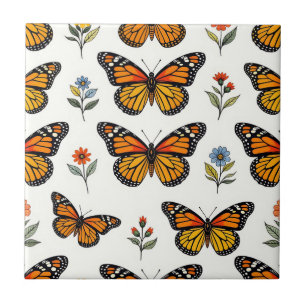 Monarch Butterfly Floral Pattern Tile