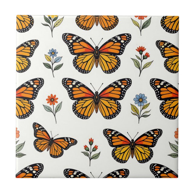 Monarch Butterfly Floral Pattern Tile (Front)