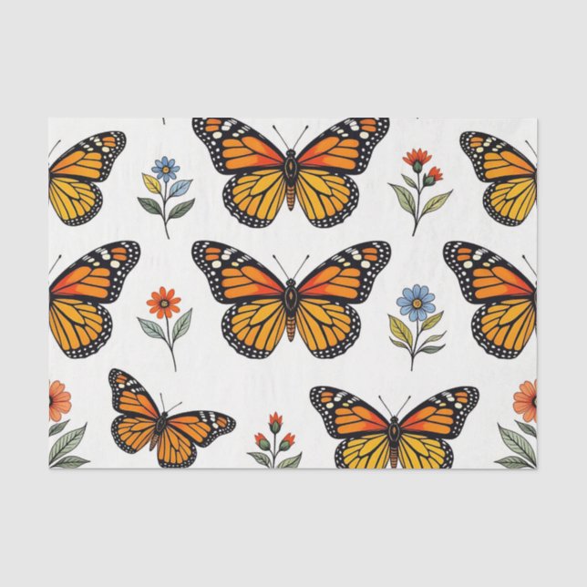 Monarch Butterfly Floral Pattern Tissue Paper (Front)