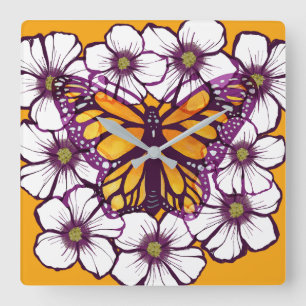 Monarch Butterfly Floral                           Square Wall Clock