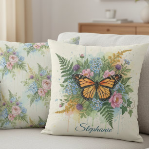Monarch Butterfly Floral Watercolor Garden Cushion