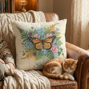 Monarch Butterfly Floral Watercolor Garden Cushion