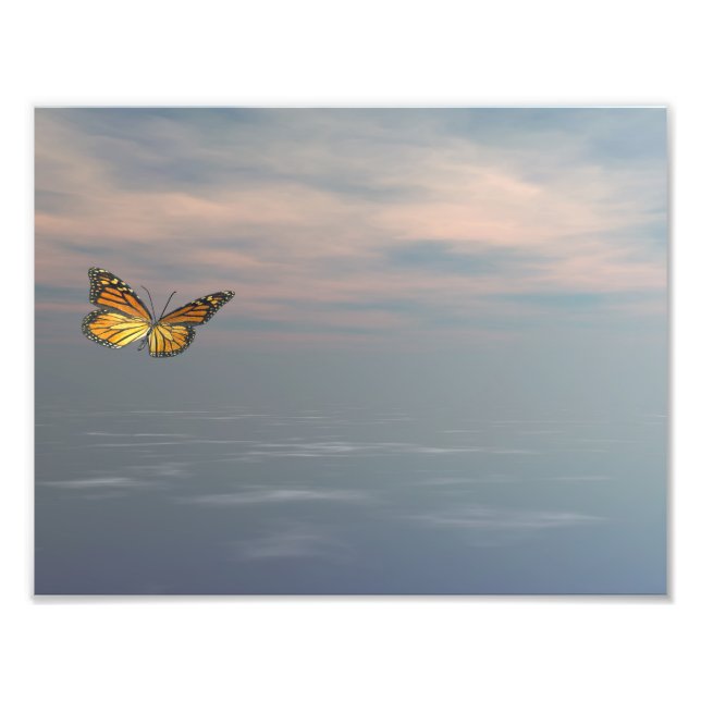 Monarch butterfly flying upon the ocean photo print (Front)