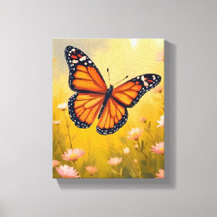 Monarch Butterfly Garden Watercolor Floral Canvas Print