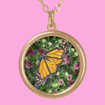Monarch Butterfly Gold Plated Necklace<br><div class="desc">A Monarch Butterfly among colourful wildflowers with wings wide spread is captured on this beautiful pendant necklace. To many throughout the world, the butterfly is symbolic of change, hope, transformation and life and this beautiful pendant necklace captures all these uplifting, life affirming sentiments. This image is original nature photography by...</div>