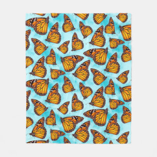 Monarch Butterfly Illustration on Clouds Fleece Blanket