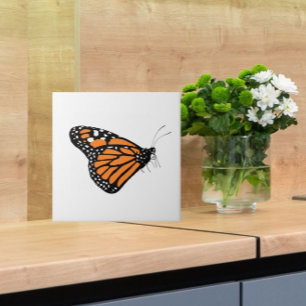 Monarch Butterfly Illustration Orange and White  Tile