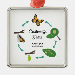 Monarch butterfly lifecycle metal ornament