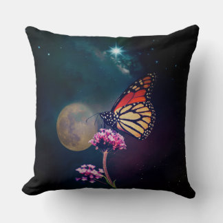 Monarch Butterfly Moon and North Star Night Sky Cushion