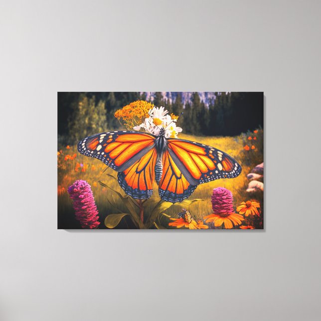 Monarch Butterfly Mountain Beautiful Meadow Nature Canvas Print (Front)