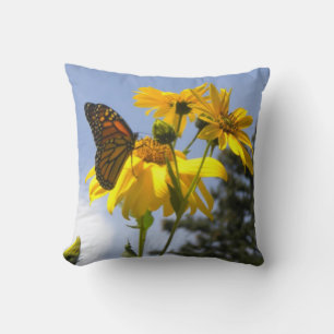 Monarch Butterfly N Sunflowers Throw Pillow