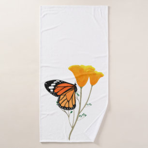 Monarch Butterfly on a California Poppy Bath Towel