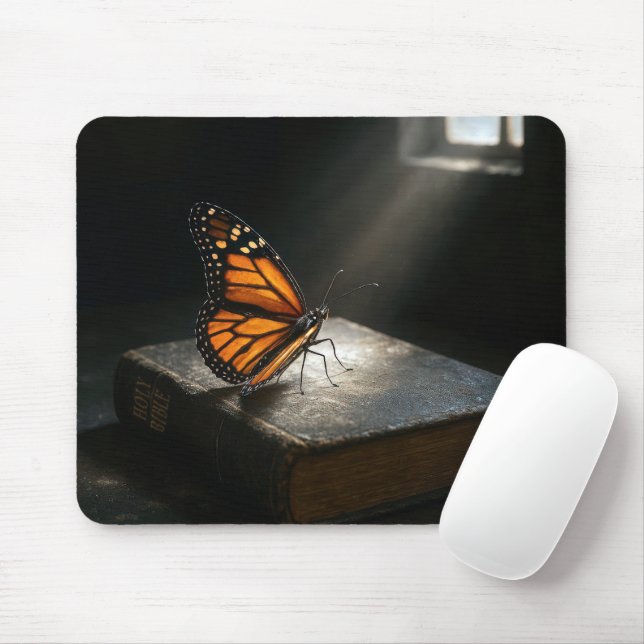 Monarch Butterfly On a Holy Bible Mouse Pad (With Mouse)