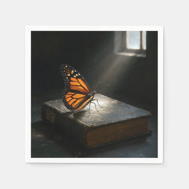 Monarch Butterfly On a Holy Bible Napkin (Front)