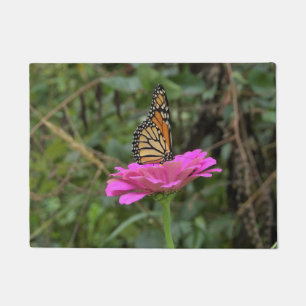 Monarch Butterfly on a Pretty Pink Zinnia Flower Doormat