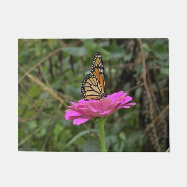 Monarch Butterfly on a Pretty Pink Zinnia Flower Doormat (Front)