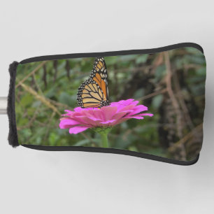 Monarch Butterfly on a Pretty Pink Zinnia Flower Golf Head Cover
